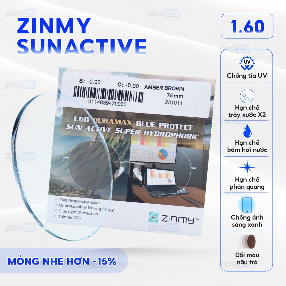 Tròng kính đổi màu Zinmy SunActive 1.60