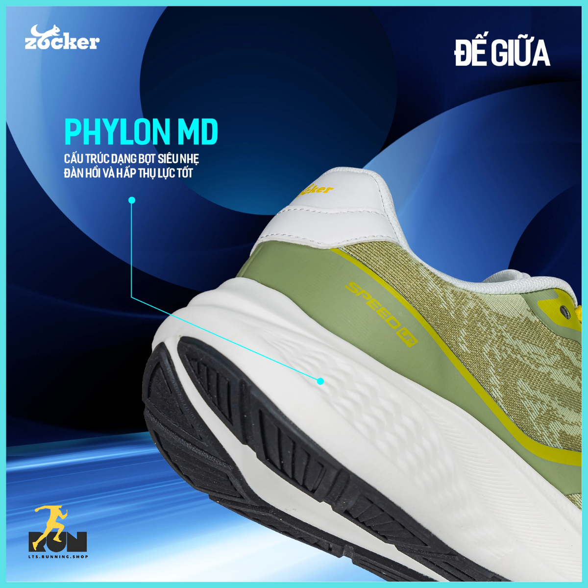  Giày chạy bộ Nam/Nữ Zocker Speed Up Rêu 