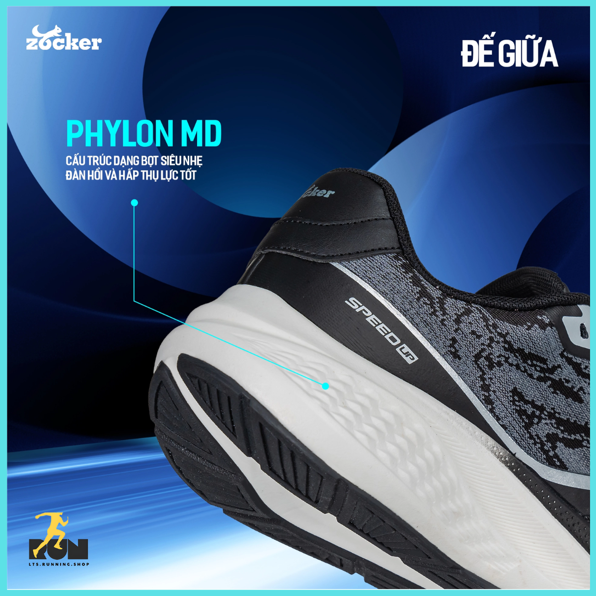  Giày chạy bộ Nam/Nữ Zocker Speed Up Đen 
