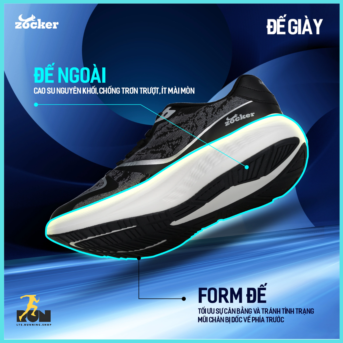  Giày chạy bộ Nam/Nữ Zocker Speed Up Đen 