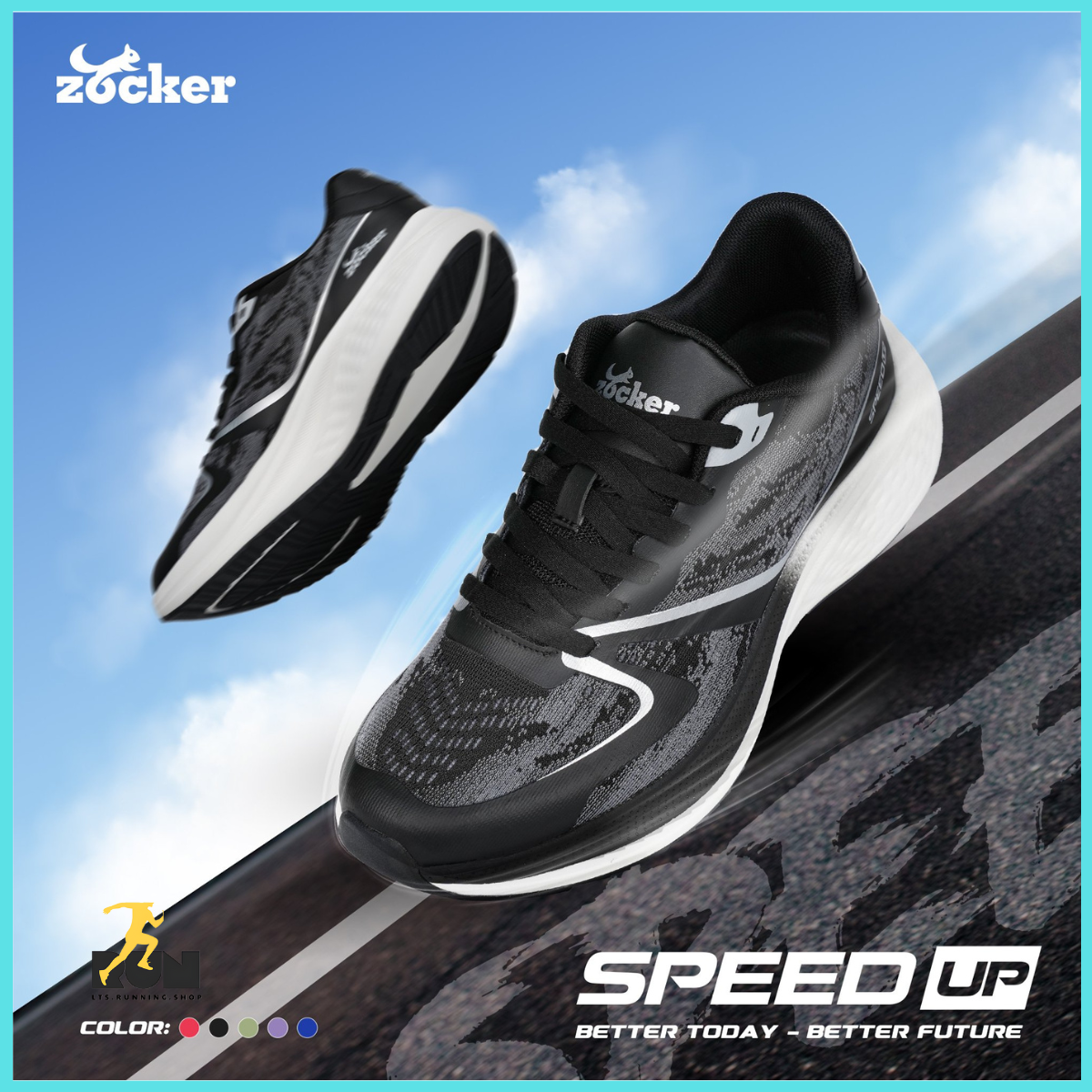  Giày chạy bộ Nam/Nữ Zocker Speed Up Đen 