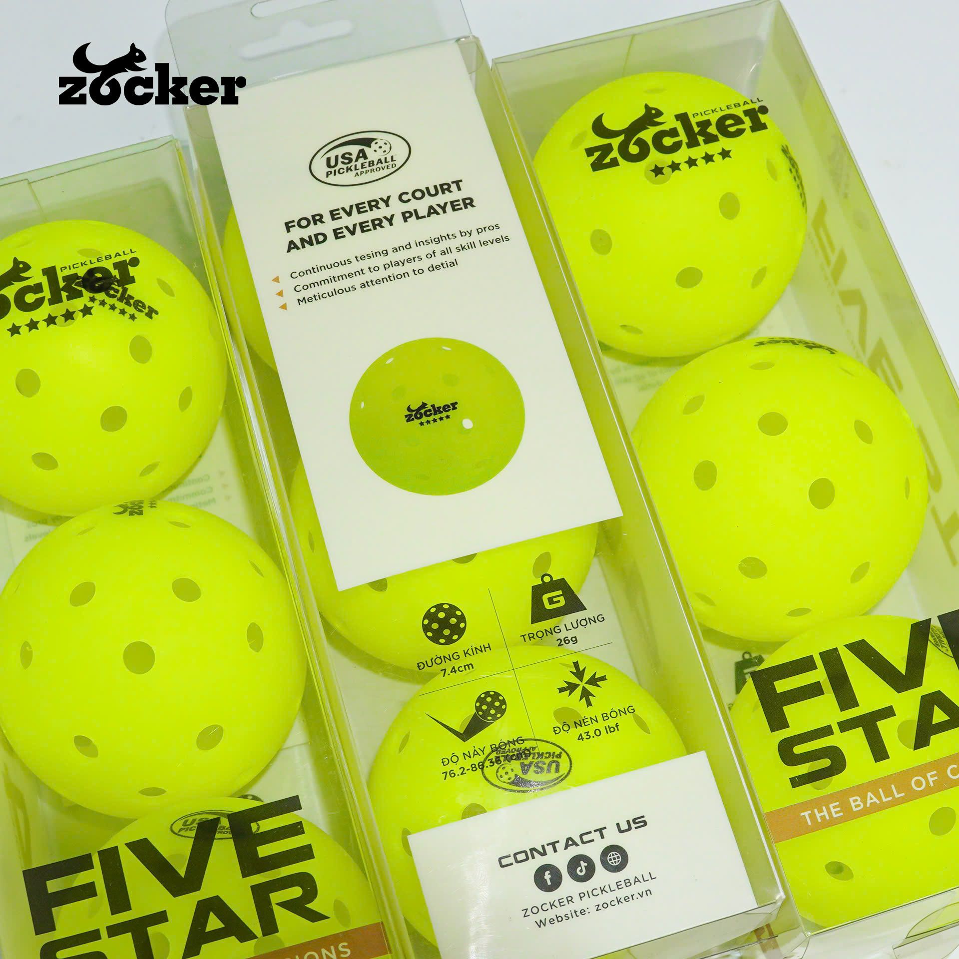 Combo 3 quả bóng thi đấu Pickleball Zocker Five Star 
