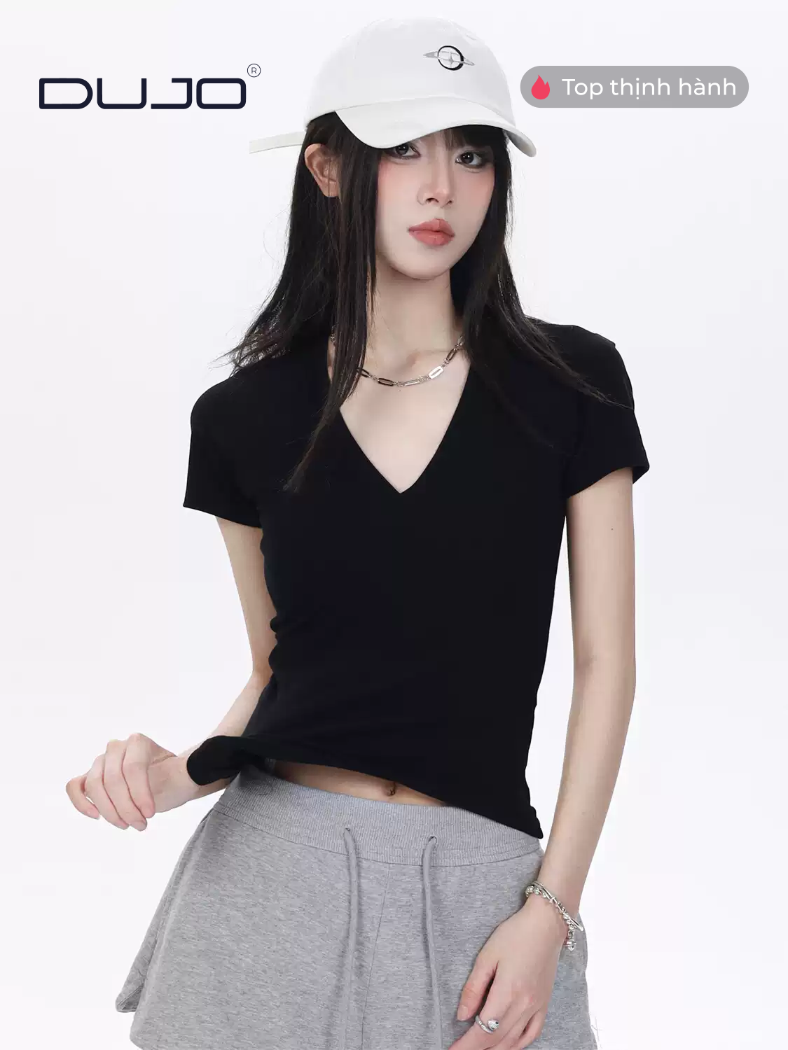  Áo thun cổ tim croptop 