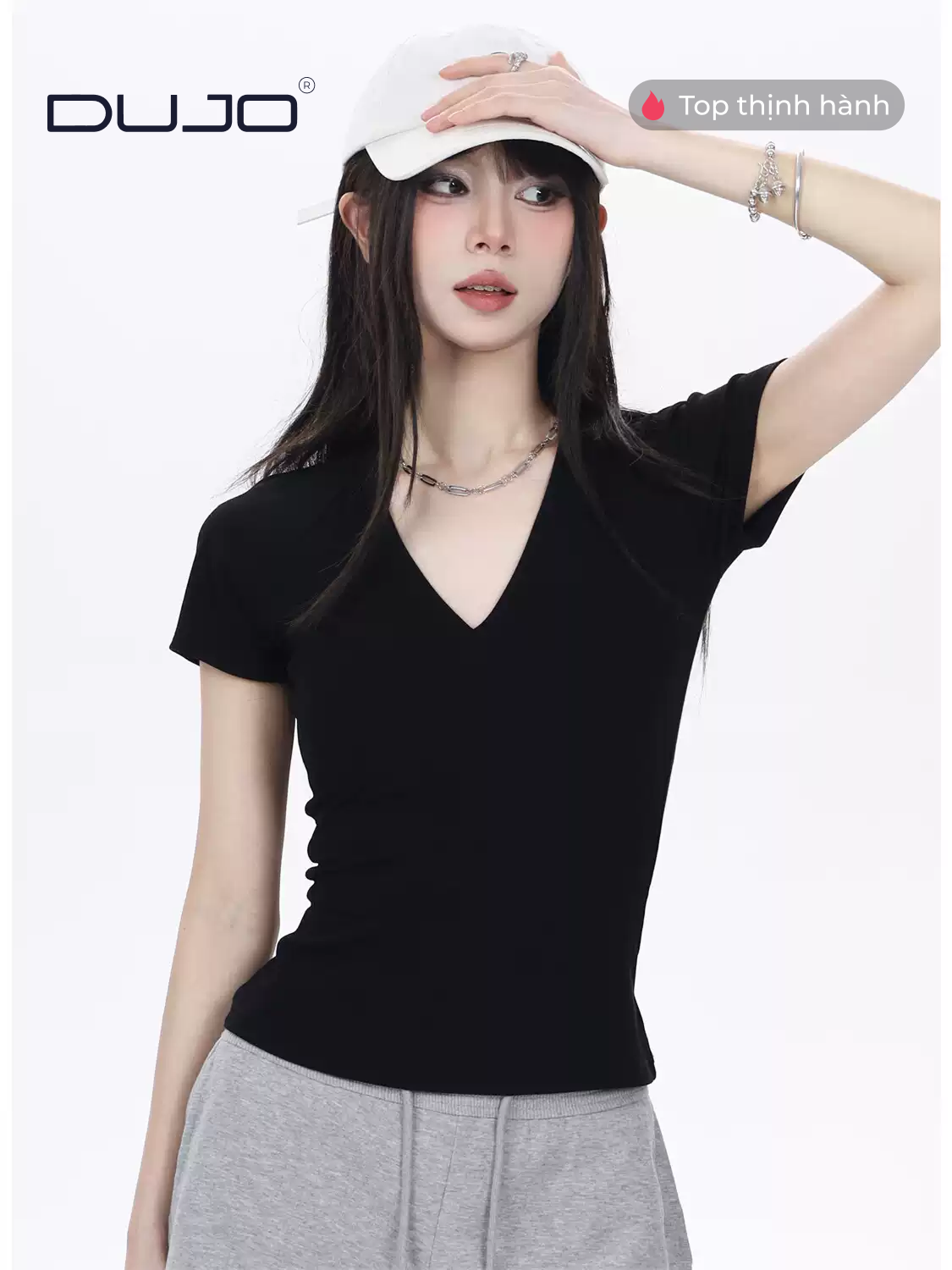  Áo thun cổ tim croptop 