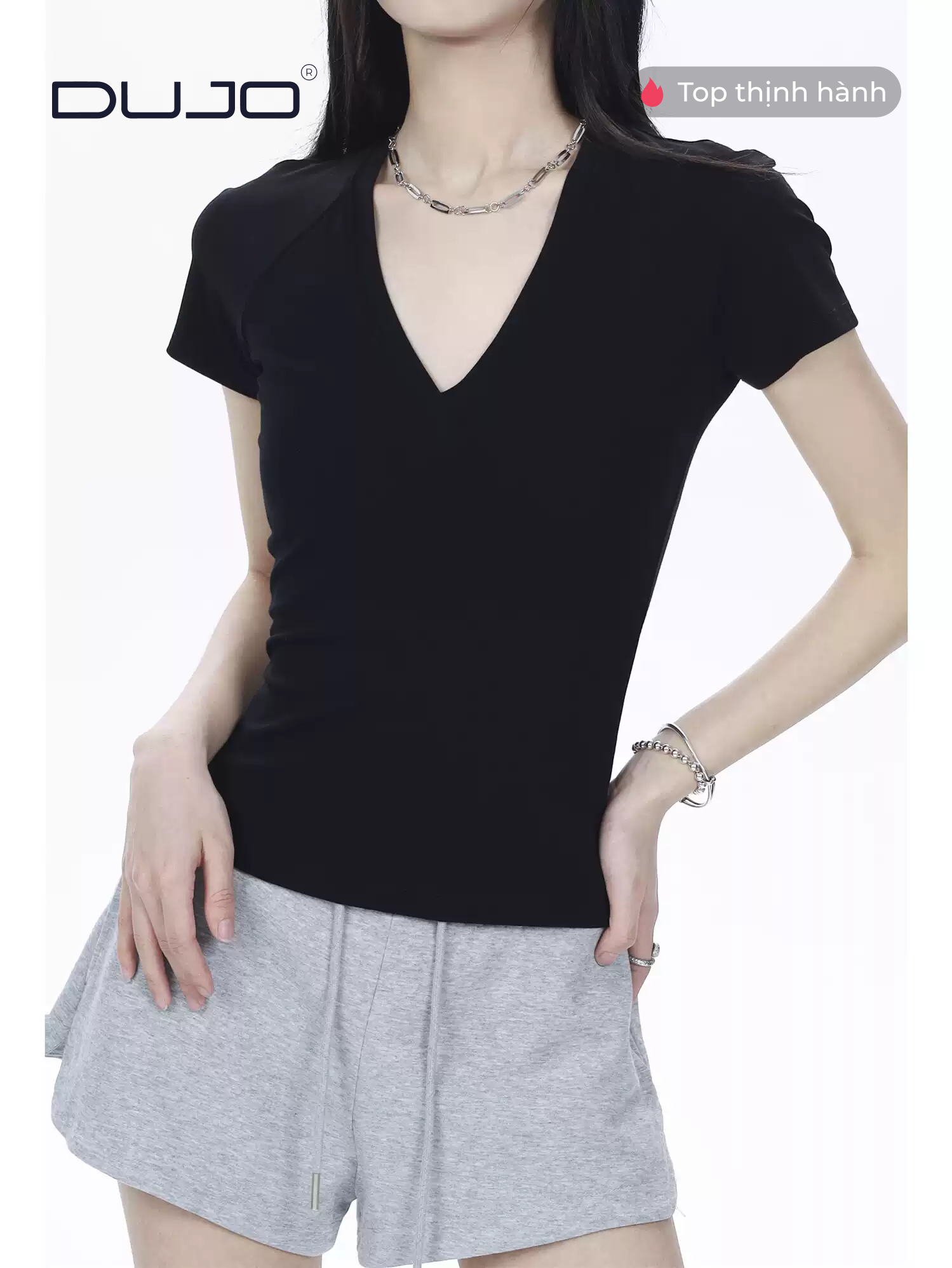  Áo thun cổ tim croptop 