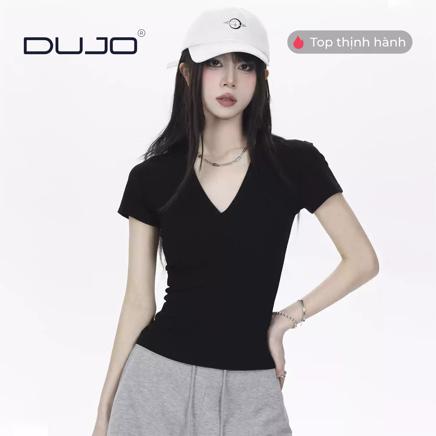  Áo thun cổ tim croptop 