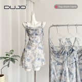  Váy hoa quyến rũ xanh dương DUJO 