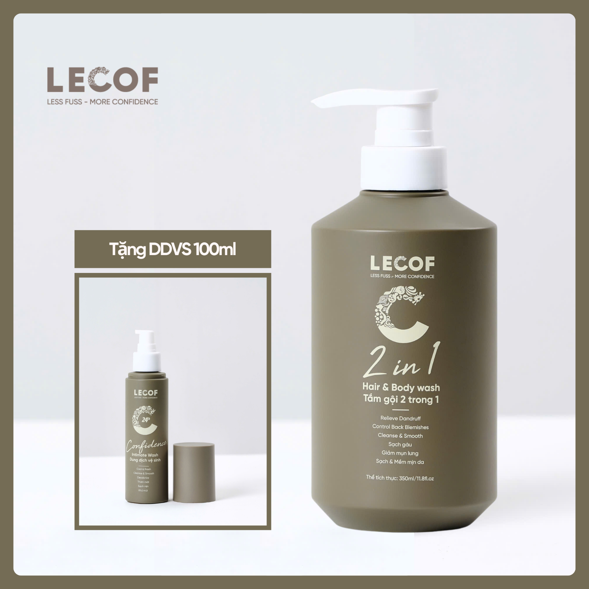  Sữa Tắm gội 2 trong 1 nam 350ml tặng kèm 1 Dung dịch vệ sinh nam LECOF 100ml 