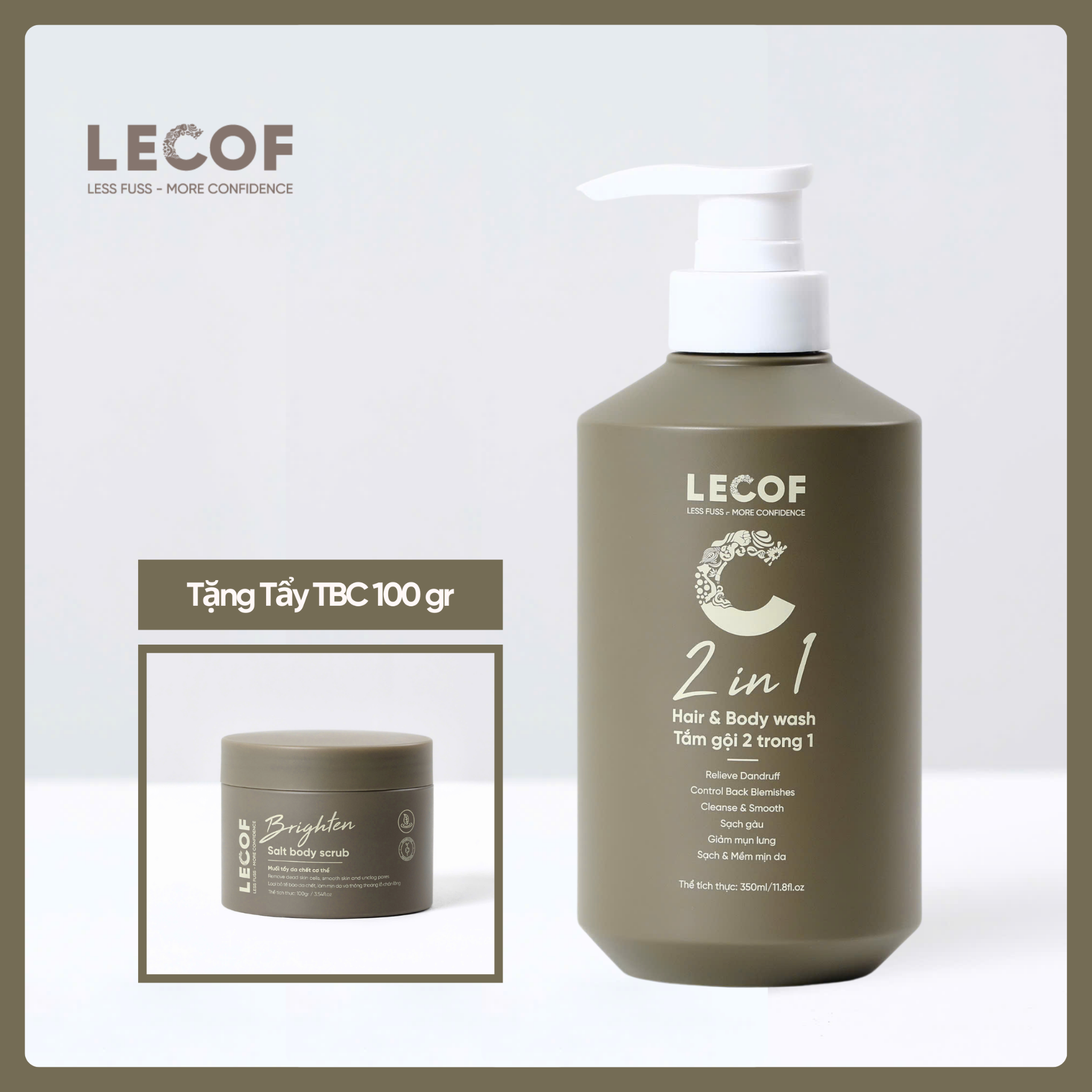  Sữa Tắm gội 2 trong 1 350ml tặng kèm 1 hũ Tẩy tế bào chết body nam LECOF 100gr 