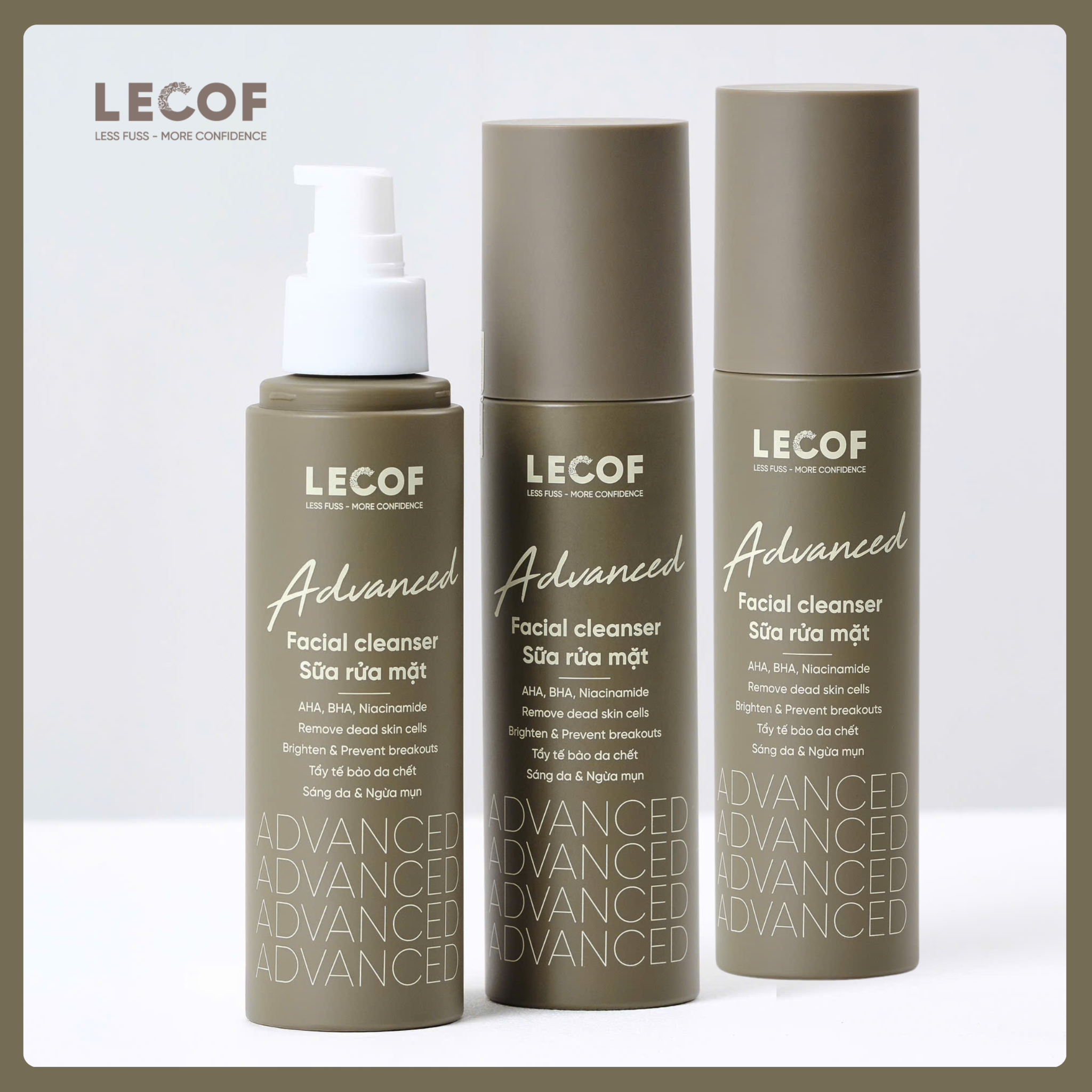  Combo 3 chai Sữa rửa mặt nam LECOF trị mụn, trắng da AHA/BHA/Niacinamide - 100ml 