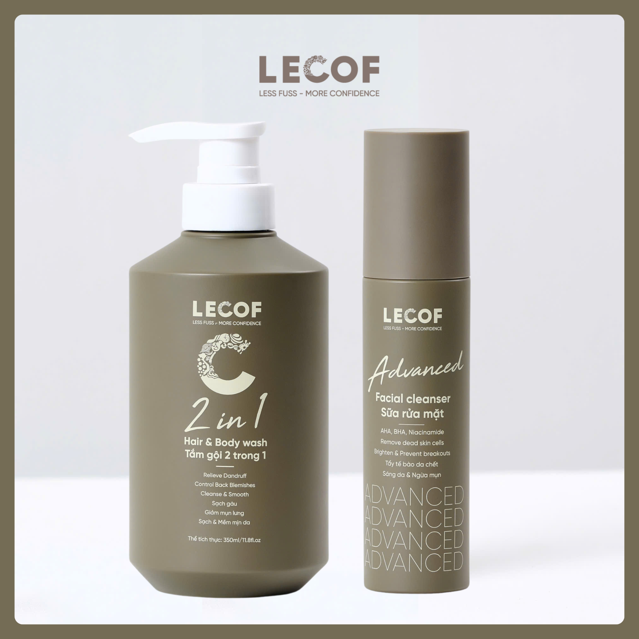  Combo Sữa tắm gội 2 trong 1 nam 350ml và Sữa rửa mặt nam LECOF 100ml 