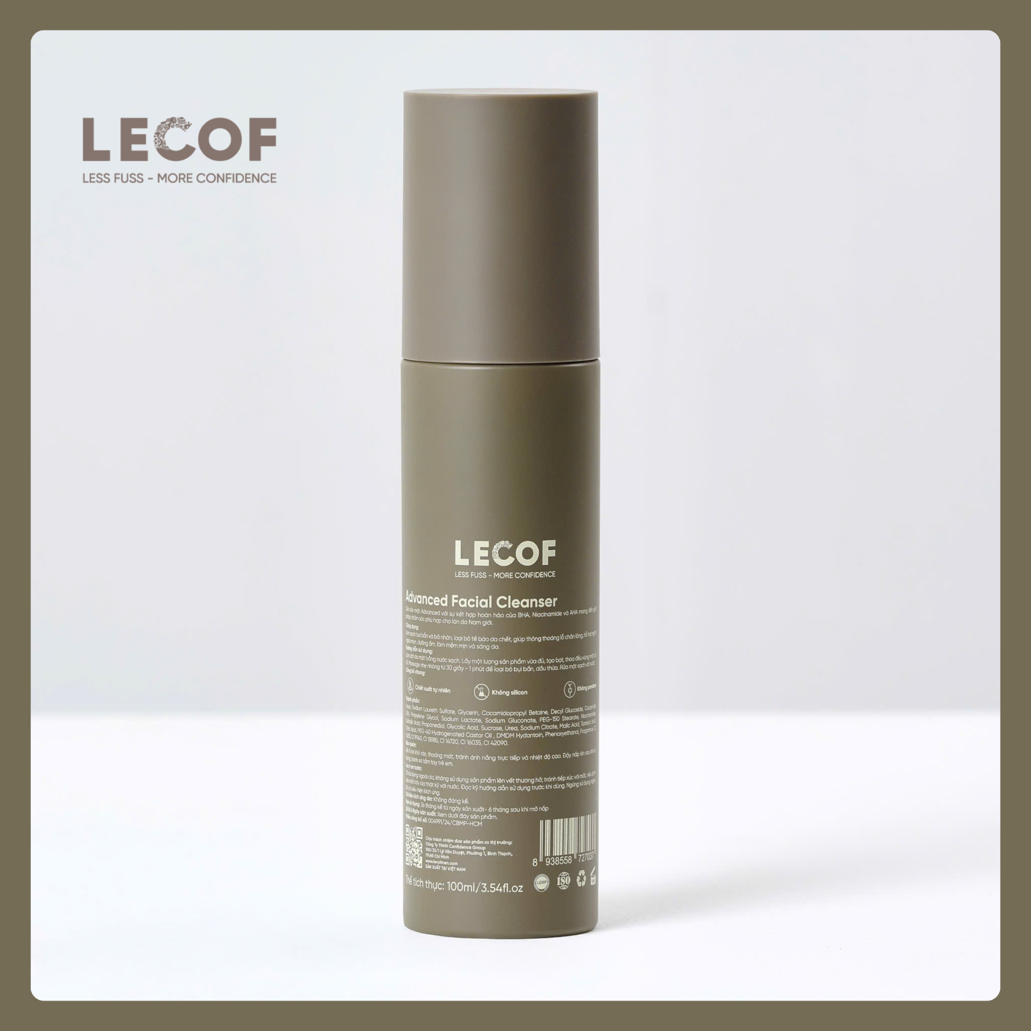  Combo 3 chai Sữa rửa mặt nam LECOF trị mụn, trắng da AHA/BHA/Niacinamide - 100ml 