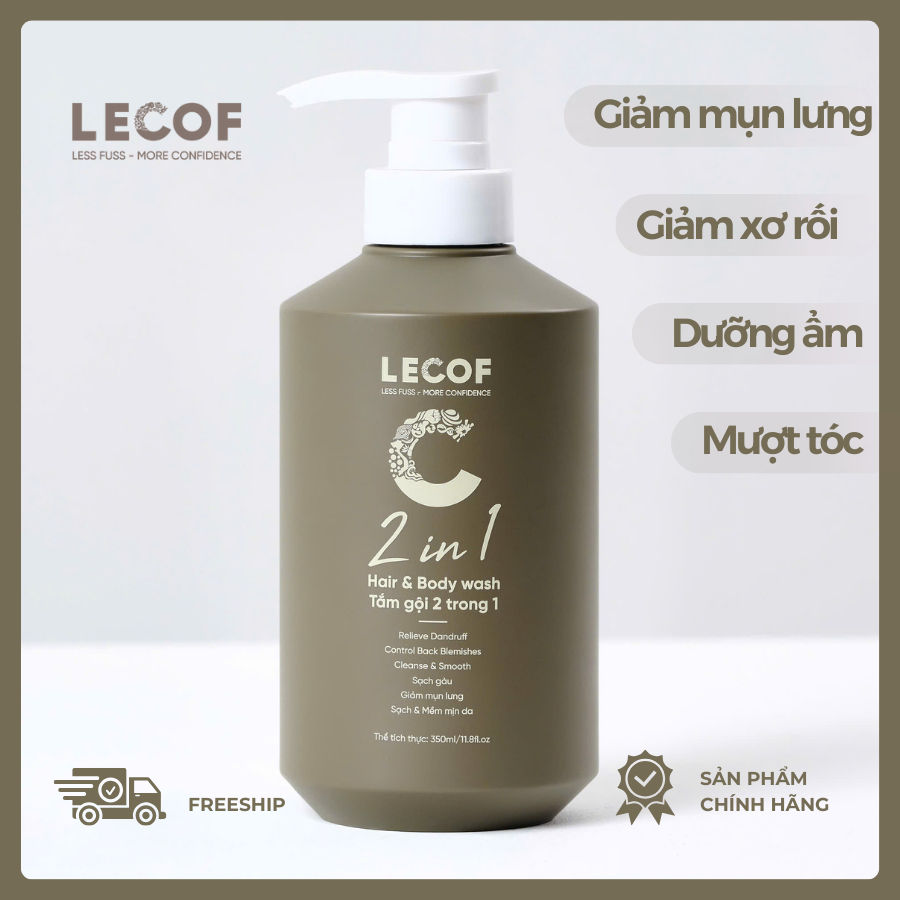  Combo Sữa tắm gội 2 trong 1 nam 350ml và Tẩy tế bào chết body nam LECOF 100gr 