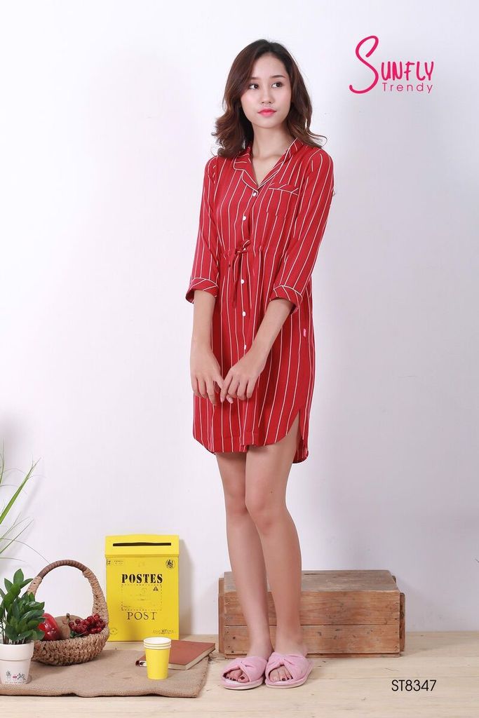 Đầm pyjamas lụa co giãn ST8347