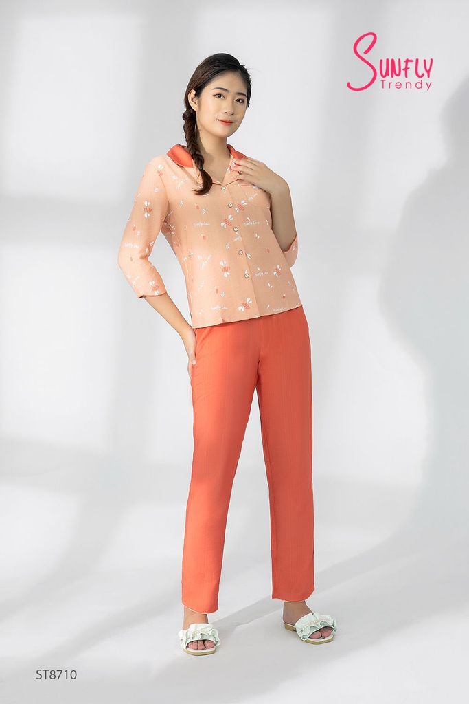 Bộ pijamas linen áo tay lỡ quần dài ST8710