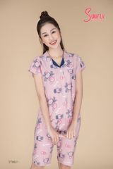 Bộ pijamas linen áo cộc quần trên gối ST8821
