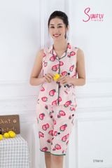 Bộ pijamas lanh áo sát nách quần trên gối ST8818