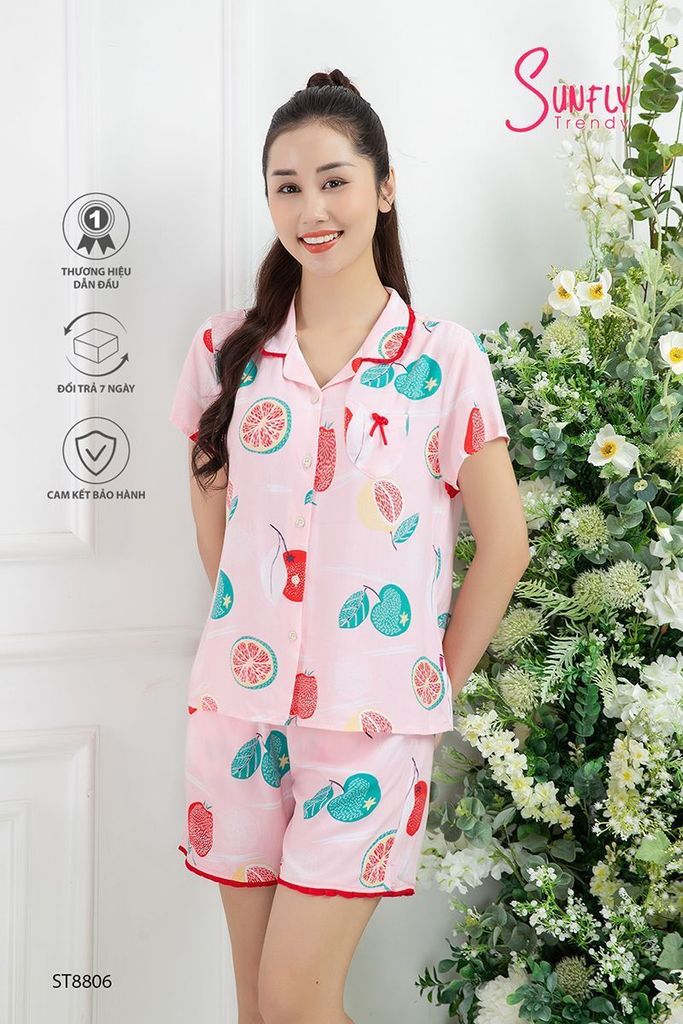 Bộ pijamas lanh áo cộc quần sooc ST8806