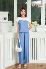Set đồ nữ denim áo cộc quần suông dài SFB3044