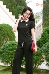 Set đồ nữ thun tăm áo cộc cổ zip quần suông dài SFB3091