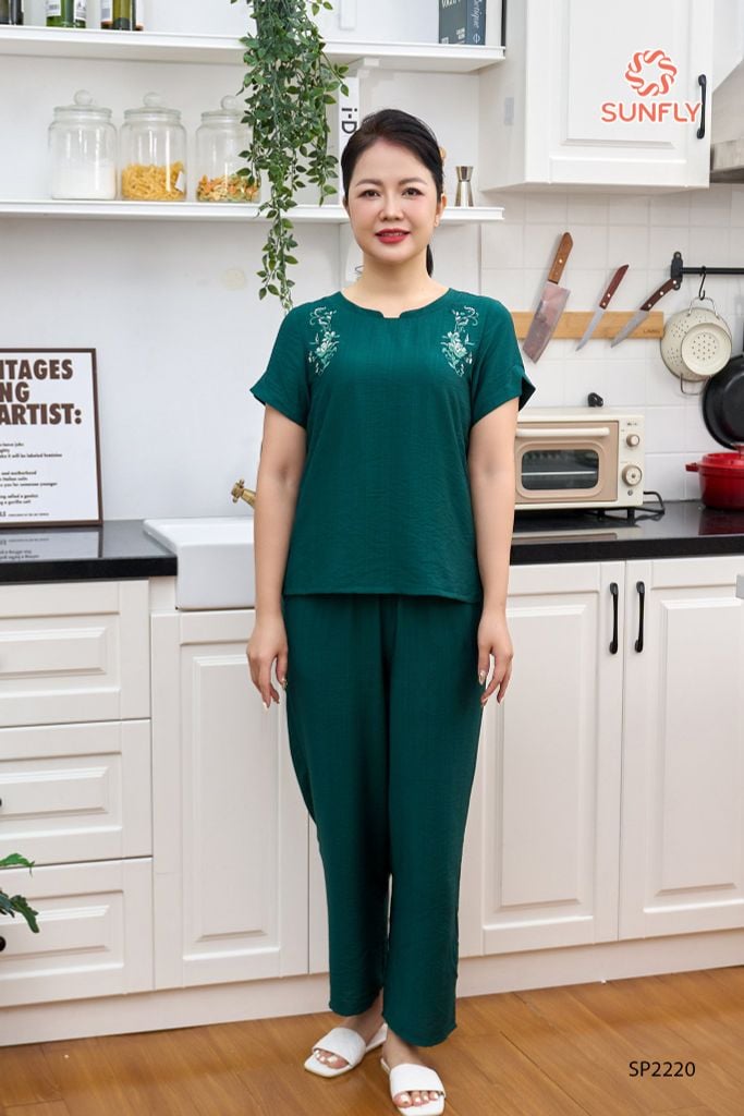 Đồ bộ mặc nhà nữ linen áo cộc quần dài SP2220