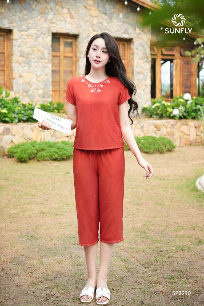 Đồ bộ mặc nhà nữ linen áo cộc quần ngố SP2230