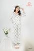 Bộ pijamas nữ lụa satin jacquard ht áo dài quần dài ST9216