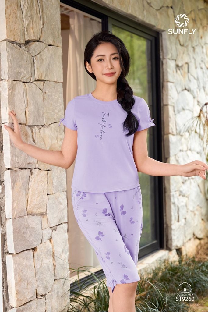Đồ bộ mặc nhà nữ cotton áo cộc quần ngố ST9260