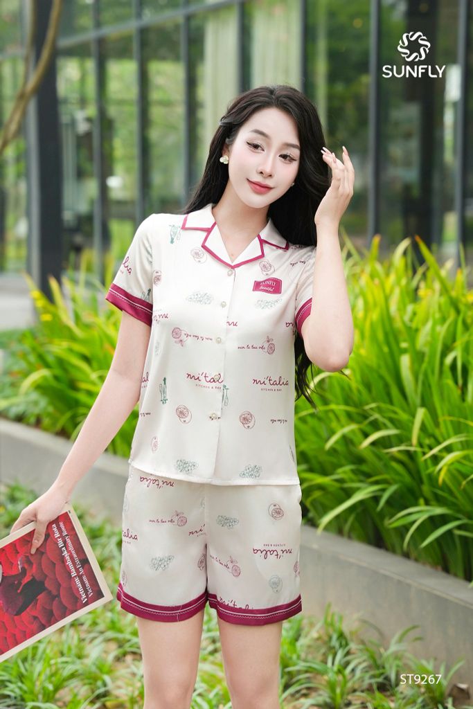 Bộ pijama nữ lụa latin áo cộc quần sooc ST9267