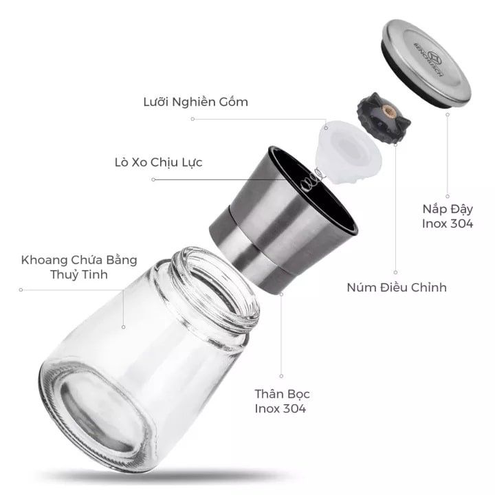  Lọ Xay Tiêu Thuỷ Tinh Benchusch 