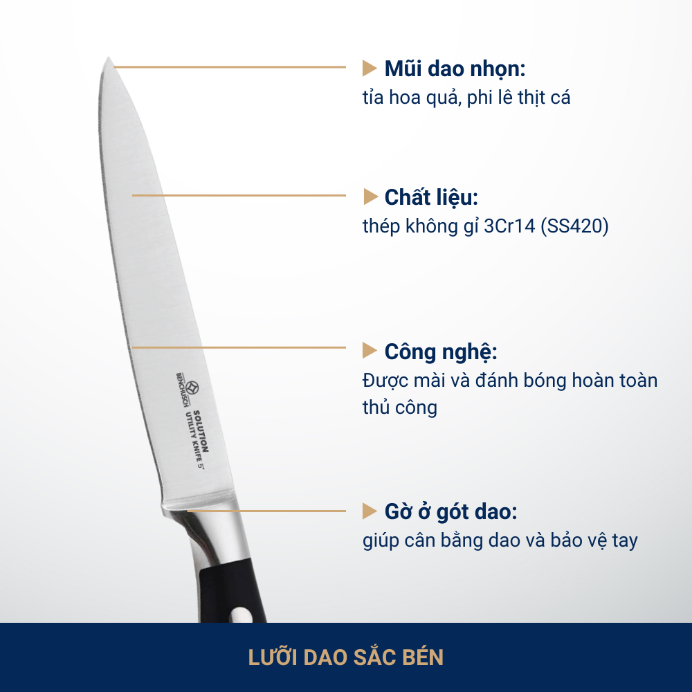  Dao Gọt Hoa Quả Đa Năng Benchusch - Lưỡi Dao 12,5 cm - Dòng Utility - Solution Series 