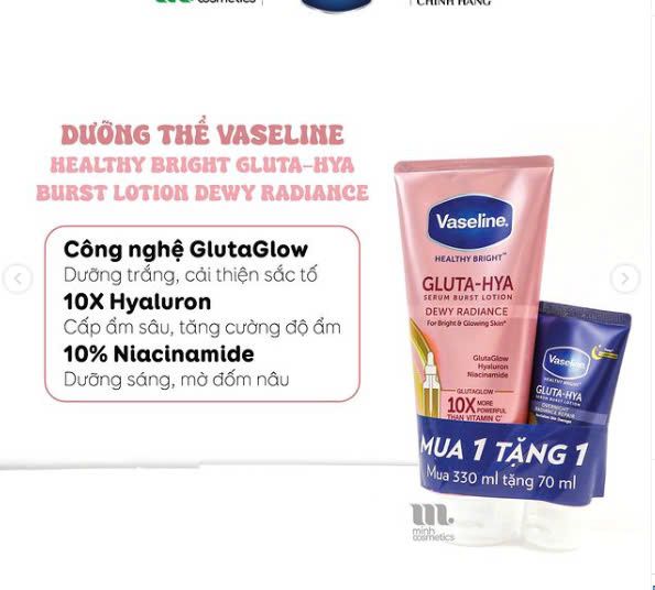 Sữa dưỡng thể ngày và đêm Vaseline Gluta HYA 4X-10X-50X-70X 70 ML - 290ML - 300ML
