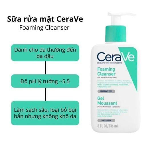 Sữa Rửa Mặt Giúp Làm Sạch Sâu Cerave Developed With Dermatologists Foaming Cleanser 236ml - 473ml