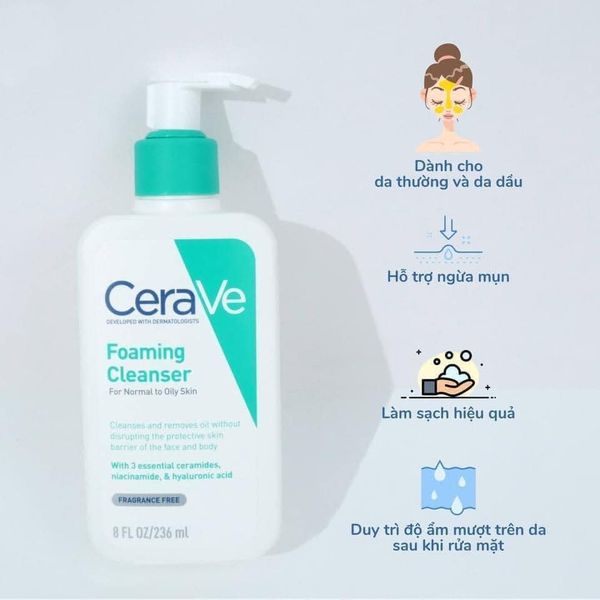 Sữa Rửa Mặt Giúp Làm Sạch Sâu Cerave Developed With Dermatologists Foaming Cleanser 236ml - 473ml