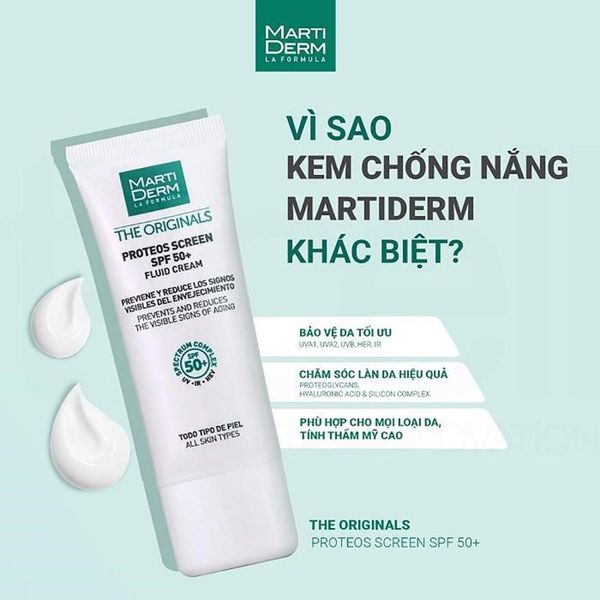 Kem chống nắng MartiDerm The Originals Proteos Screen SPF50+ Fluid Cream 40ml