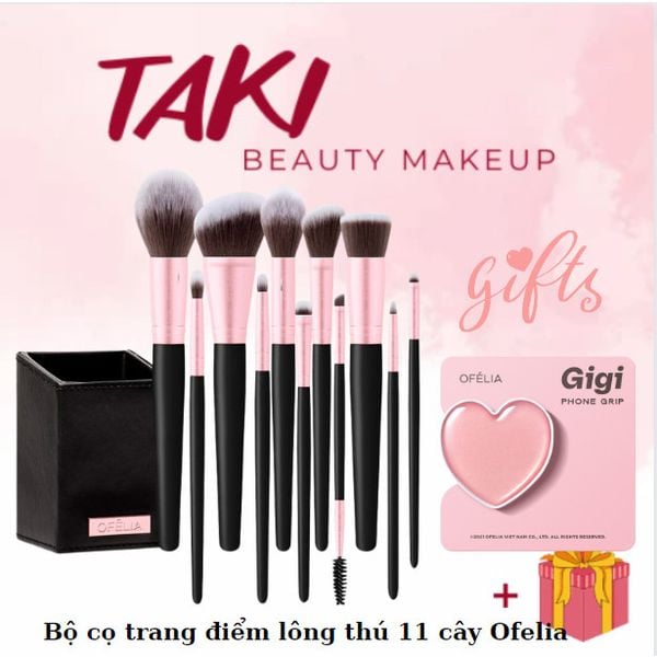 Bộ Cọ Trang Điểm OFÉLIA - Get Ready With Me (11pcs) - Tặng Nút Điện Thoại