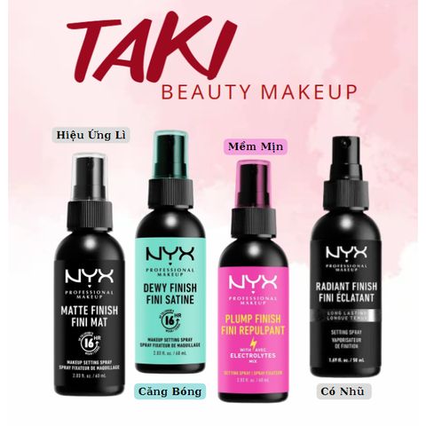 Xịt Khóa Nền Giữ Make Up Lâu Trôi Nyx Matte Finish Setting Spray Matte 60ml [Hồng- Xanh- Đen]