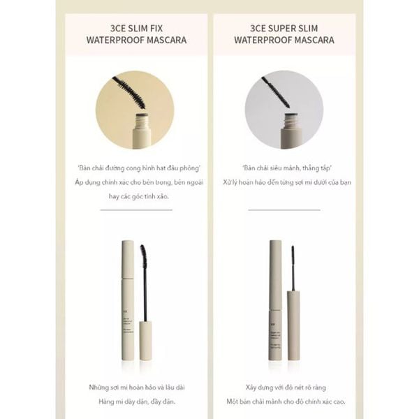 Mascara 3ce Slim Fix + Super Slim Waterproof Mascara Black- Xám