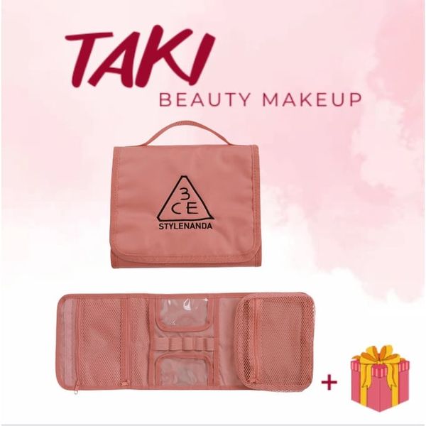 Túi Đựng Mỹ Phẩm + Cọ Đa Năng 3ce Wash Bag Small Pink Beige Black Đen- Hồng (26x17x7cm- 19.5x15x 5.5cm)