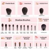  Bộ Cọ Trang Điểm 22 Cây Taki Lông Thú Thân Gỗ Kèm Túi OVW ( Mắt - Môi - Khối - Má Hồng ) 