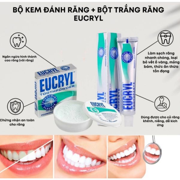 [ Thanh Lý ] Kem Đánh Răng Và Bột Làm Trắng Răng Eucryl Toothpowder Hương Bạc Hà