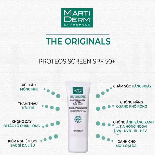Kem chống nắng MartiDerm The Originals Proteos Screen SPF50+ Fluid Cream 40ml