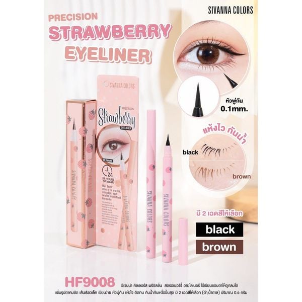 [THÁI LAN] Bút Kẻ Mắt Nước Sivanna Colors Precision Strawberry Eyeliner HF9008 HF 9008- Black