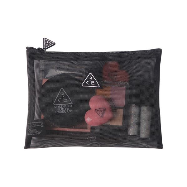 Túi 3CE Dạng Lưới Đựng Mỹ Phẩm Tiện Dụng Xinh Xắn 22x15x1cm Mesh Pouch + Pink Rumour [Đen- Hồng]