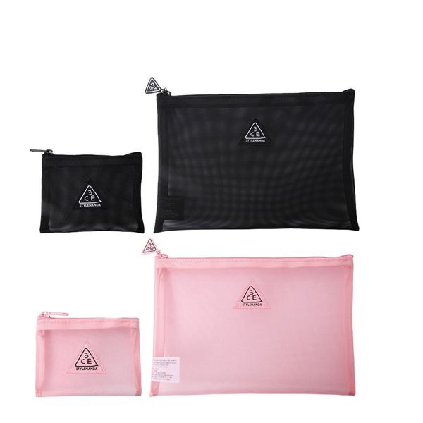 Túi 3CE Dạng Lưới Đựng Mỹ Phẩm Tiện Dụng Xinh Xắn 22x15x1cm Mesh Pouch + Pink Rumour [Đen- Hồng]