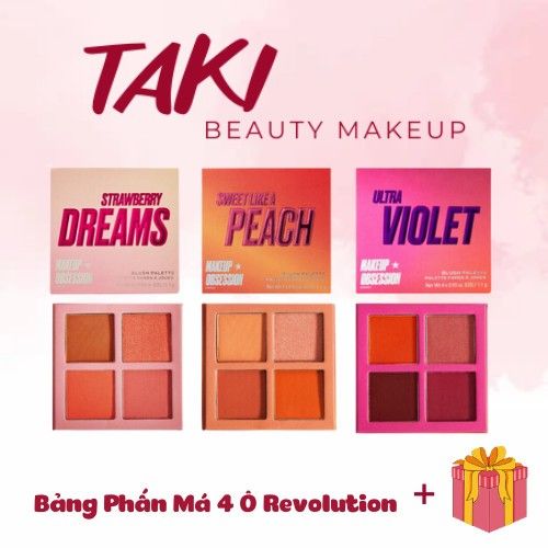 Bảng Phấn Má 4 Ô Revolution Blush Palette Makeup Obsession [Strawberry Dreams- Sweet Like A Peach-  Pink Rosé]
