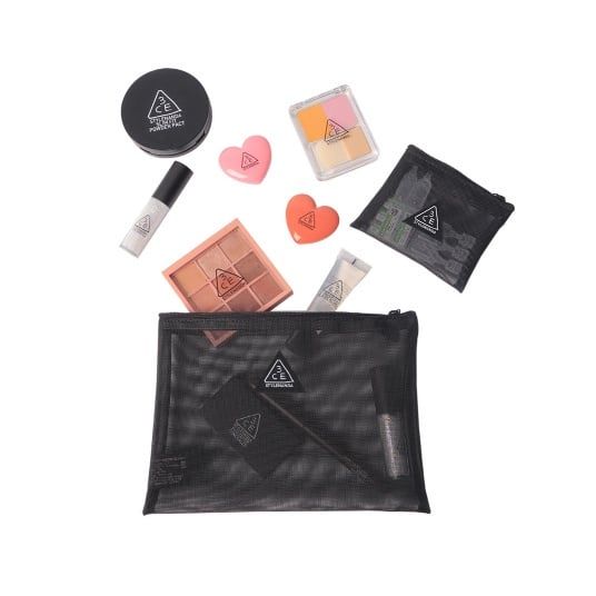 Túi 3CE Dạng Lưới Đựng Mỹ Phẩm Tiện Dụng Xinh Xắn 22x15x1cm Mesh Pouch + Pink Rumour [Đen- Hồng]