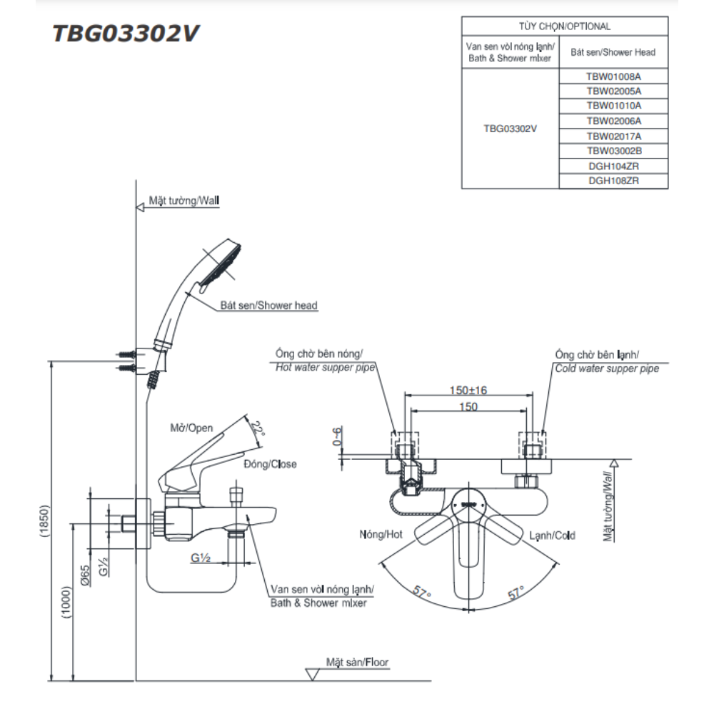 Củ sen nóng lạnh TOTO TBG03302VA
