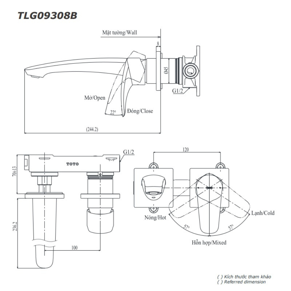 Vòi chậu gắn tường TOTO TLG09308BB (Mã cũ TLG09308B)