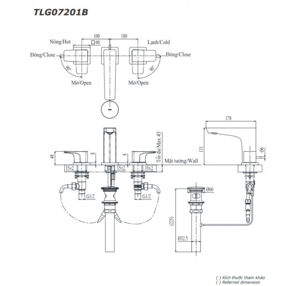 Vòi lavabo 3 lỗ TOTO TLG07201BA (Mã cũ TLG07201B)
